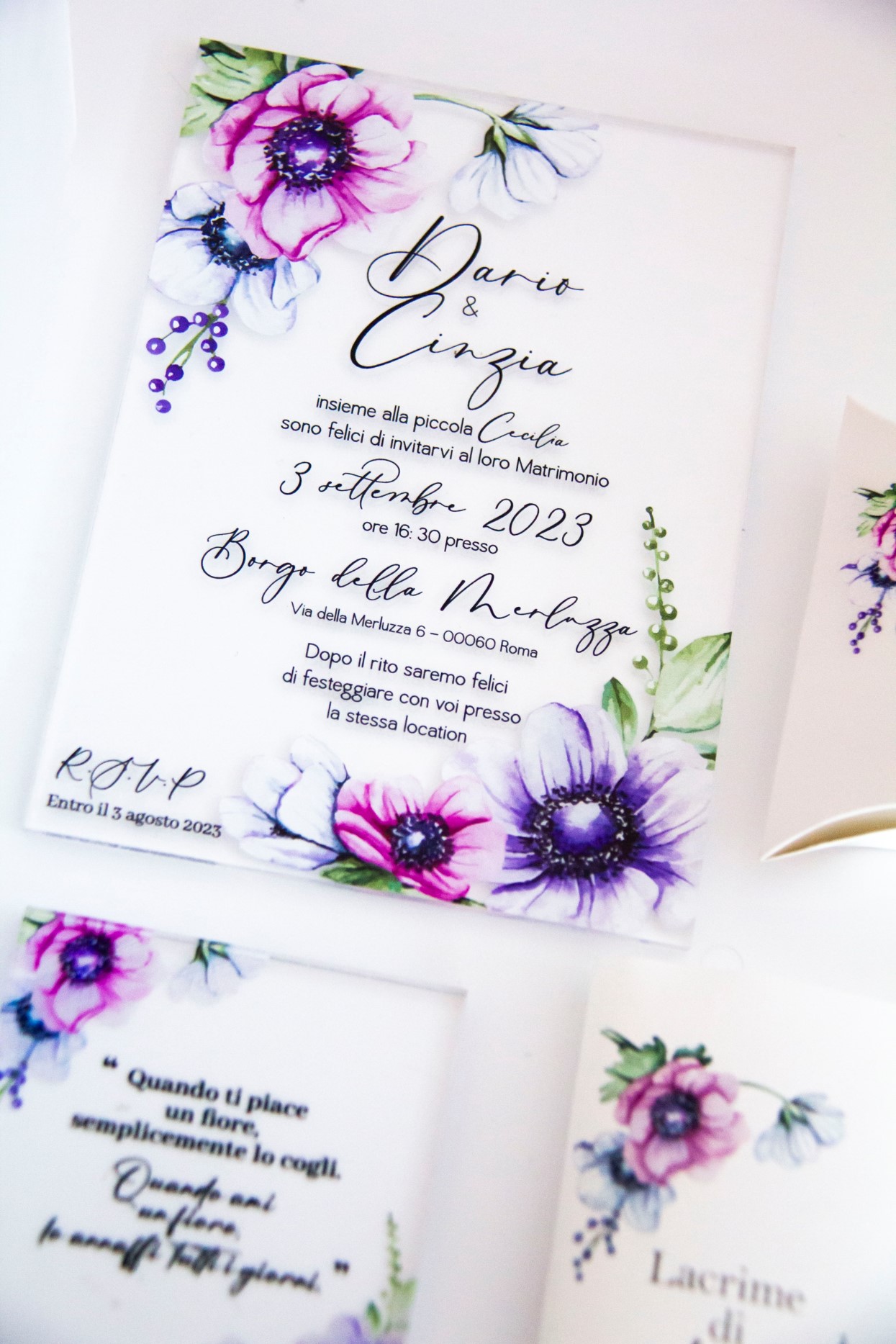La stampa diretta per personalizzare il Wedding Decor - Stampa coordinato fiori viola